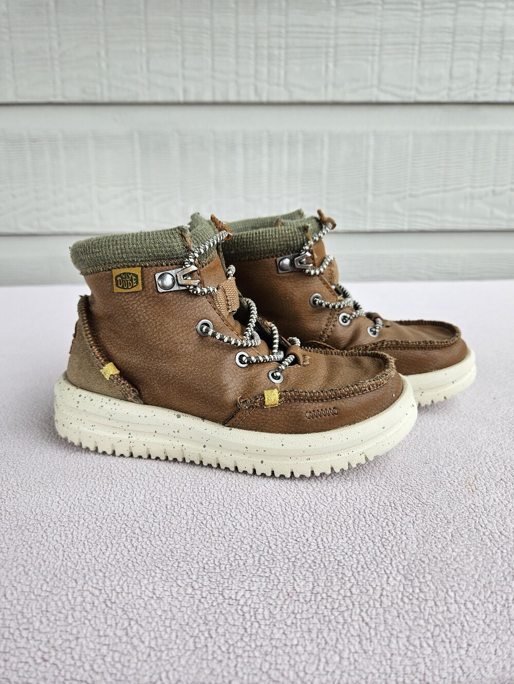 Hey Dude Bradley Boot Toddler SZ 9 Walnut Brown Leather Pull-On Ankle Outdoor